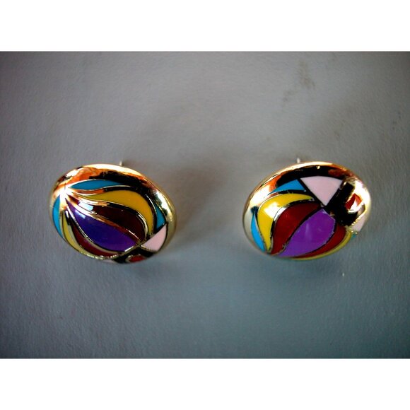 Colorful Enamel Abstract Pendant Necklace & Earrings Set By Charming Charlie - Picture 2 of 8